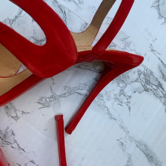 Christian Louboutin Vavazou Red Suede Strappy Heel - Picture 3 of 14